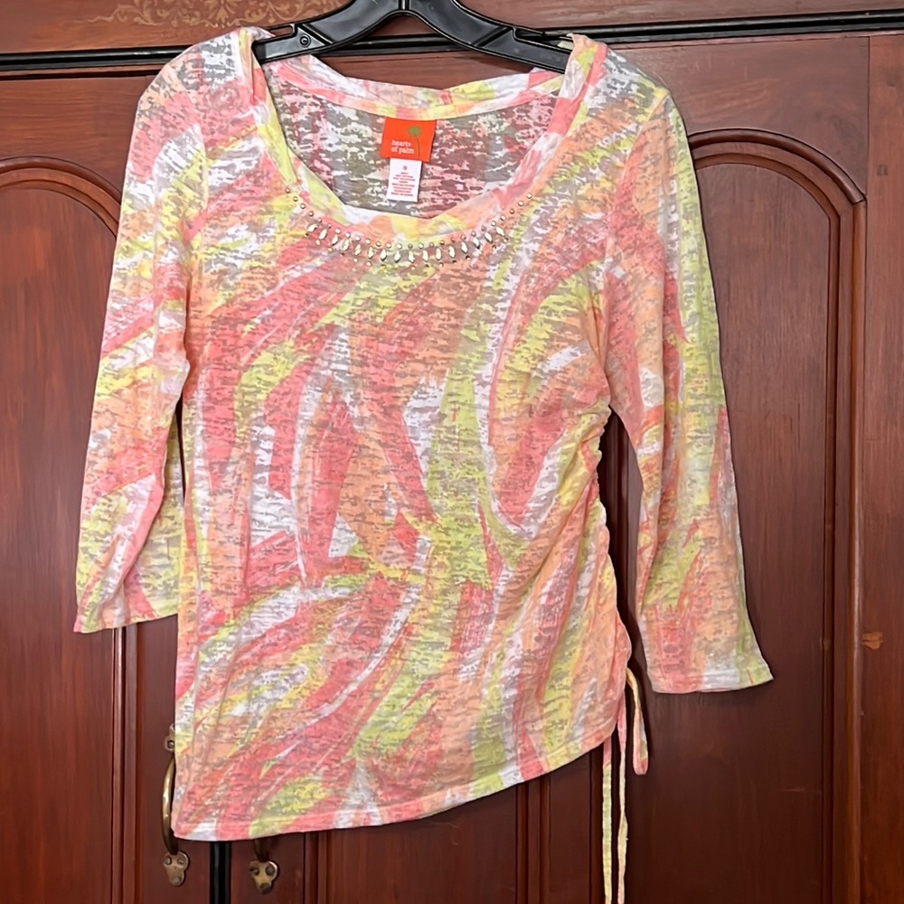 Heart Of Palm Cute Colorful 3/4 Sleeve Top Size Small